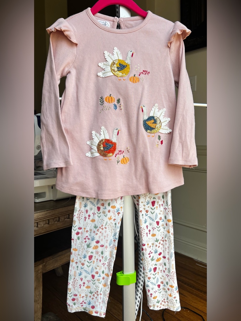 Mudpie Girls Pink Turkey Appliqué Fall Set 3T EUC
